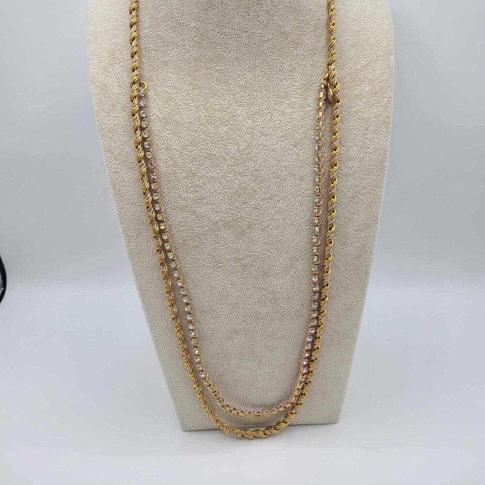 J Crew Gold Tone and Clear Crystal Double Rope Necklace NWOT! - Picture 7 of 11